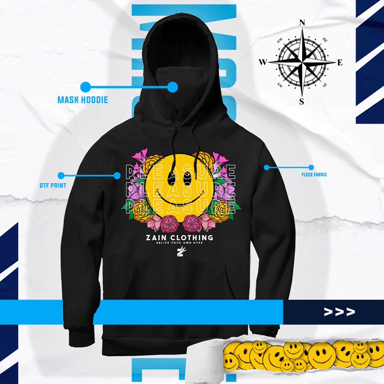 SMILE MASK HOODIE [BLACK]